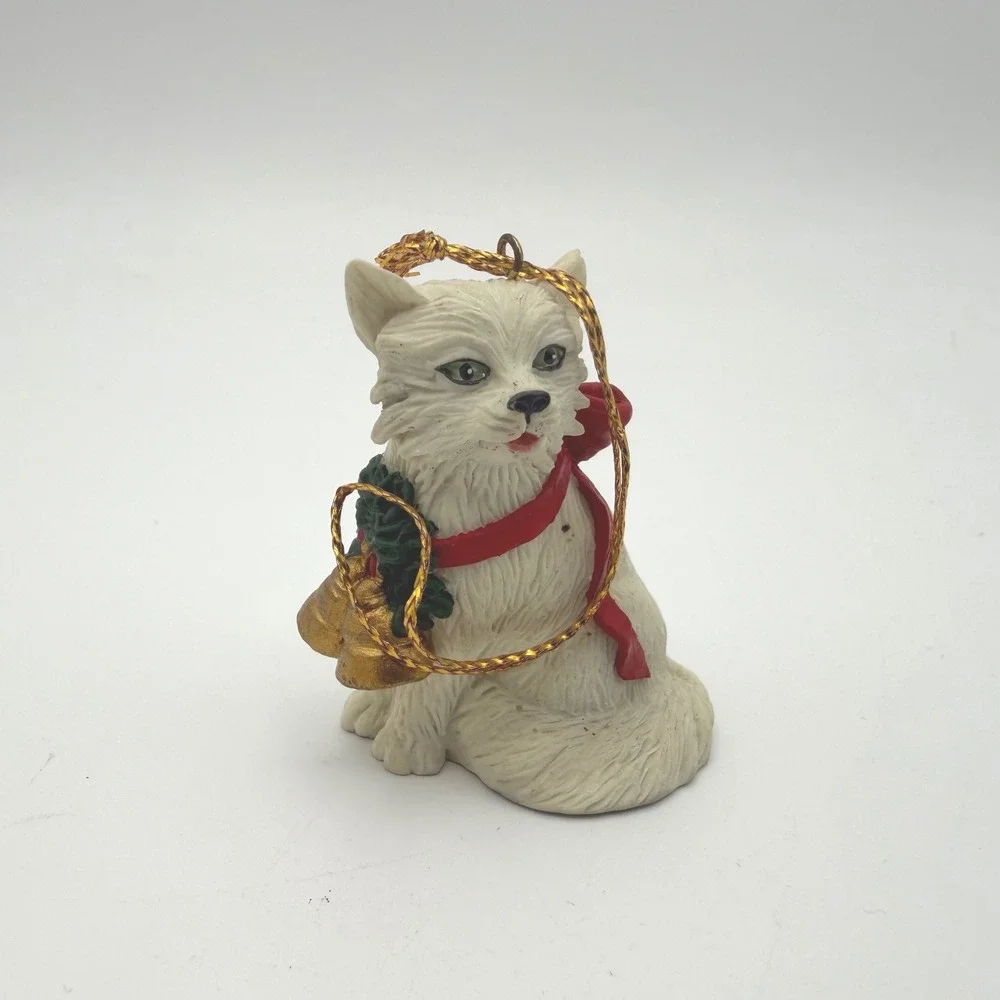 Silver Deer Christmas Animals Ornament White‎ Persian Cat 1990 Vintage